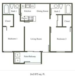  Floor Plan 2 Bedroom 2 Bath