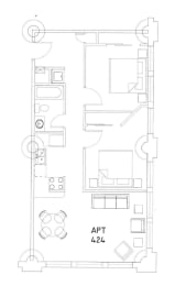 Floor Plan  a floor plan of a small apartment with a bedroom and a living room