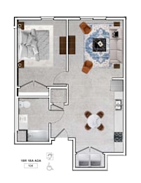 Floor Plan  A floor plan of a house with a living room, kitchen, and bathroom.