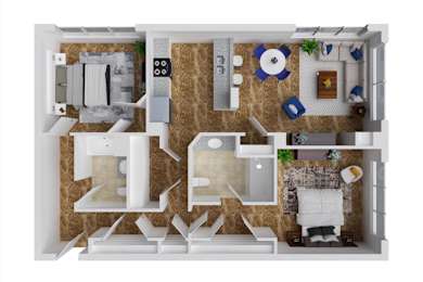 a 3d rendering of our 1 bedroom apartment at princeton court apartments in dallas