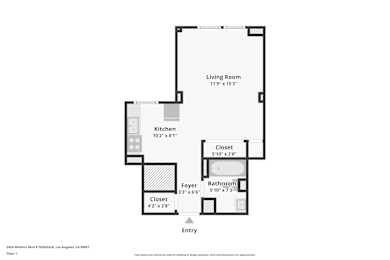 Studio B - 470 SF Floor Plan at Park Wilshire, Los Angeles California
