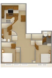 2 Bedroom 1 Bathroom floorplan at Grand Central Market Apartments, Los Angeles, 90013