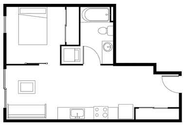 A black and white image of a floor plan for a house.