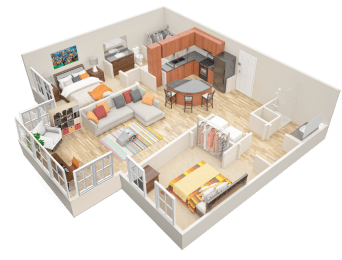 2 bed 2 bath floor plan B3 Sunroom at Mariposa Lofts, Atlanta, GA, 30307