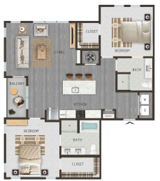 a floor plan of a house with bedrooms and a living room