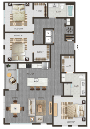 a floor plan of a house with bedrooms and a living room