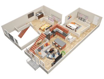1 bed 2 bath floor plan A2L  at Mariposa Lofts, Georgia