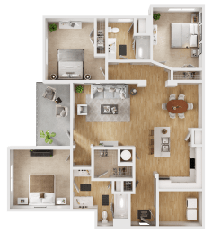 a floor plan of a 3 bedroom apartment