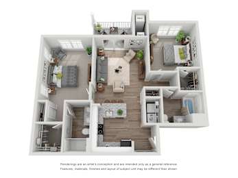 Two Bed Two Bath Floor Plan at The Beacon at Gateway Apartments, Scarborough, ME, 04074