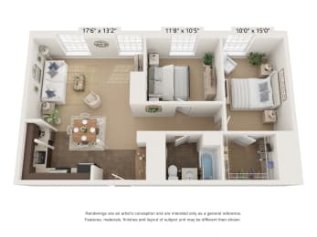 2 bed 2 bath CT2a_Flat Floor Plan at Clocktower and Velvet Mill Apartments, Manchester, CT