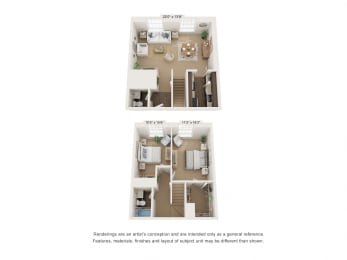 2 bed 2 bath CT2bdpx Floor Plan at Clocktower and Velvet Mill Apartments, Manchester, Connecticut