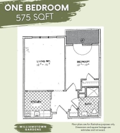 Floor Plan  a floor plan of a one bedroom unit with a bathroom and a closet