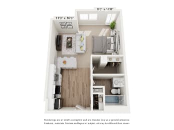 Studio Floor Plan at Stepny Place, Rocky Hill, 06067