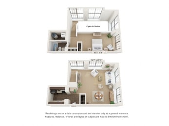 1 bed 1 bath VM1aL Floor Plan at Clocktower and Velvet Mill Apartments, Manchester, CT, 06040