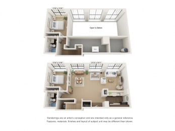 2 bed 2 bath VM2c Floor Plan at Clocktower and Velvet Mill Apartments, Manchester, Connecticut