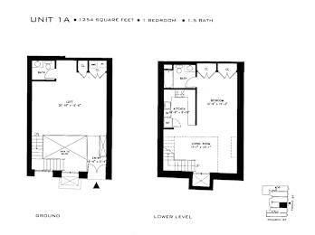 Floor plan of a 1254 square feet apartment with 1 bedroom and 1.5 bath.