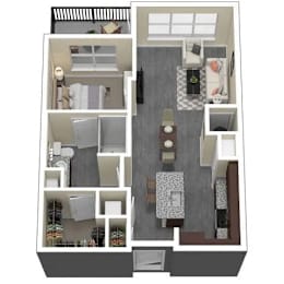 A floor plan of a house with a kitchen, living room, and two bedrooms.