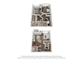 Two floor plans of a house with a kitchen, living room, and bedrooms.