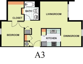 Floor Plan  Deluxe One Bedroom (A3)