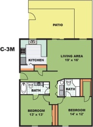 Floor Plan  Two Bedroom Two Bathroom (C3M)