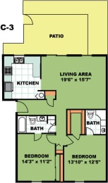 Floor Plan  Two Bedroom Two Bathroom (C3)