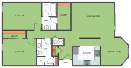 Floor Plan  Two Bedroom Two Bathroom (C4)