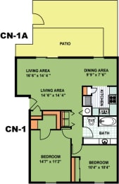 Floor Plan  Two Bedroom One Bathroom (CN1)