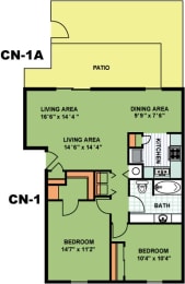 Floor Plan  Two Bedroom One Bathroom (CN1A)