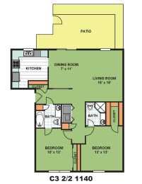 Floor Plan  Two Bedroom Two Bathroom (C3)