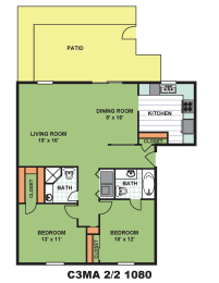 Floor Plan  Two Bedroom Two Bathroom (C3MA)