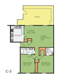 Floor Plan  Two Bedroom Two Bathroom (C3)