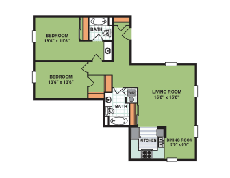 Floor Plan  Two Bedroom Two Bathroom (CR15)