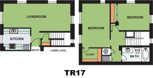 Floor Plan  Two Bedroom Townhome (TR17)