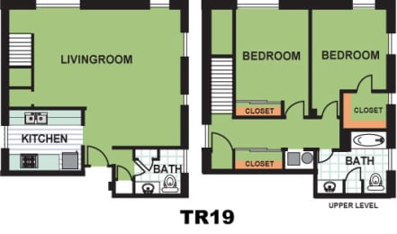 Floor Plan  Two Bedroom Townhome (TR19)