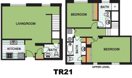 Floor Plan  Two Bedroom Townhome (TR21)