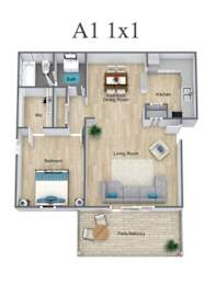 Floor Plan  a1 1 bedroom floor plan  apartments triplex  the residences at