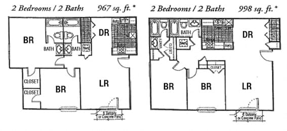 Floor Plan  the floor plans for the two bedrooms and baths of a house