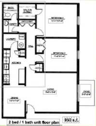 Floor Plan  A 2 bedroom 1 bathroom unit floor plan.