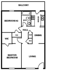 Floor Plan  Oak Alley 2 bed 1 bath apartment floor plan