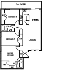 Floor Plan  Oak Alley 3 bed 2 bath apartment floor plan