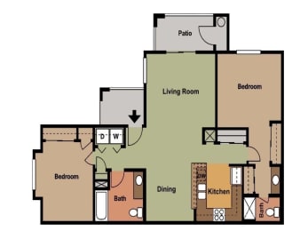 Living/Dining - Kitchen - Patio - Hallway Laundry Bath - Small Bedroom - Large Bedroom 2 Closets Vanity Shower Toilet Room