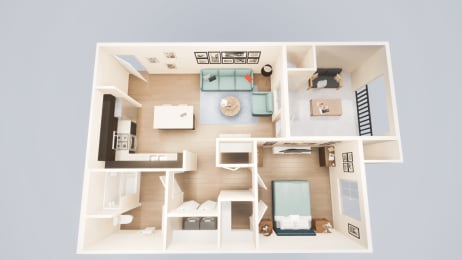 A-2 one bedroom one bath unit floorplan with 766 square feet at Villa Annette Apartments, California, 92553