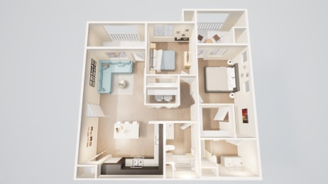 B-1 Two bedroom two bathroom unit floorplan with 1100 square feet at Villa Annette Apartments, Moreno Valley, CA, 92553