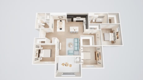 C-1 three bedroom two bathroom unit floor plan with 1478 square feet at Villa Annette Apartments, Moreno Valley, 92553