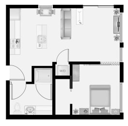 a floor plan of a small house with a bedroom and a living room  at Oslo, Seattle, Washington