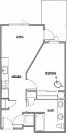 1x1_561sf Floor Plan at The Duo, University Place