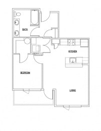 1x1_680sf Floor Plan at The Duo, Washington, 98466