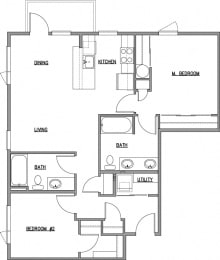 2 Bedroom 2 Bath Floor Plan at The Duo, University Place, 98466