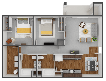 A floor plan of a 2 bedroom apartment with virtual staging.at Canyon View, Lewiston, ID