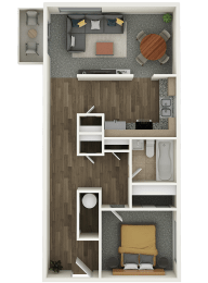 A floor plan of a 1 bedroom apartment at Capitol Crossing Apartments in Olympia, WA.at Capitol Crossing, Washington